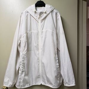 Ladies Off White Light Hooded Shell Jacket With Zipper, Spring/Summer